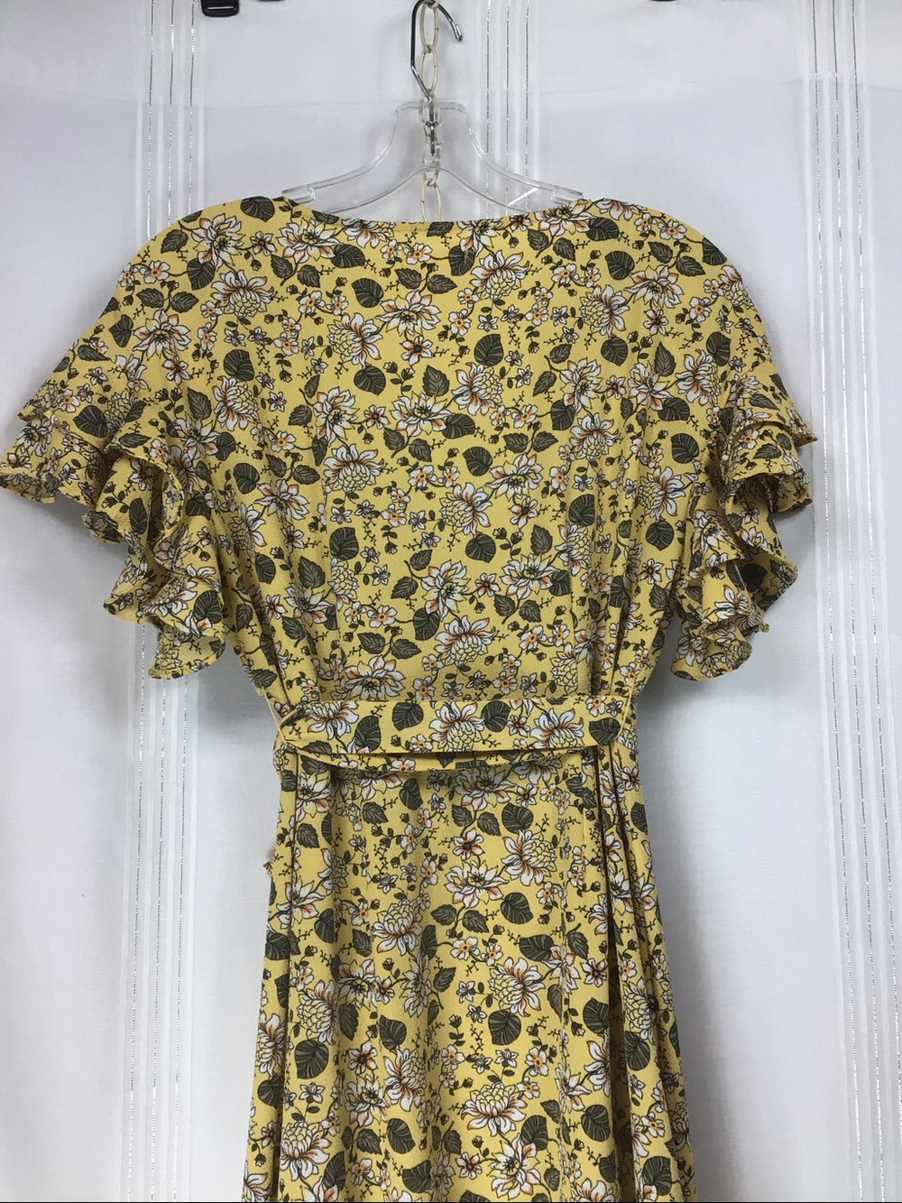 Max Studio Yellow Floral High-Low Flutter Sleeve Full Wrap Dress Sz.M - Picture 5 of 16
